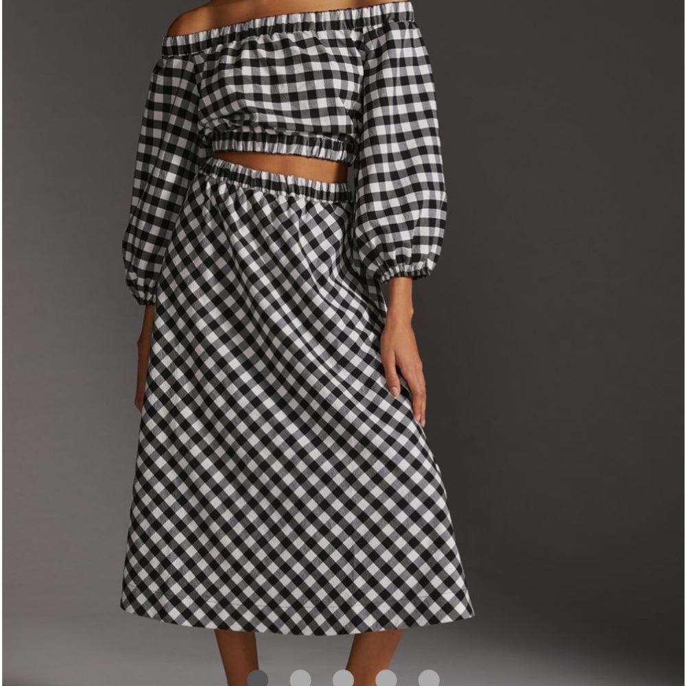 2pc blk/w check cotton pique skirt set